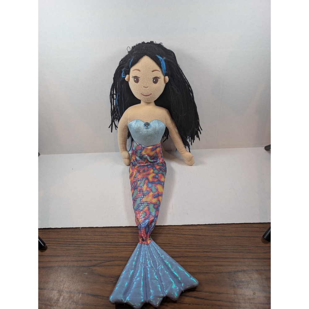 SeaWorld Sparkles Mermaid Plush Aurora Embroidered Black Yarn Hair